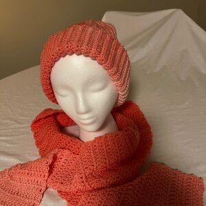 Cozy Coral Knit Beanie and Scarf Set
